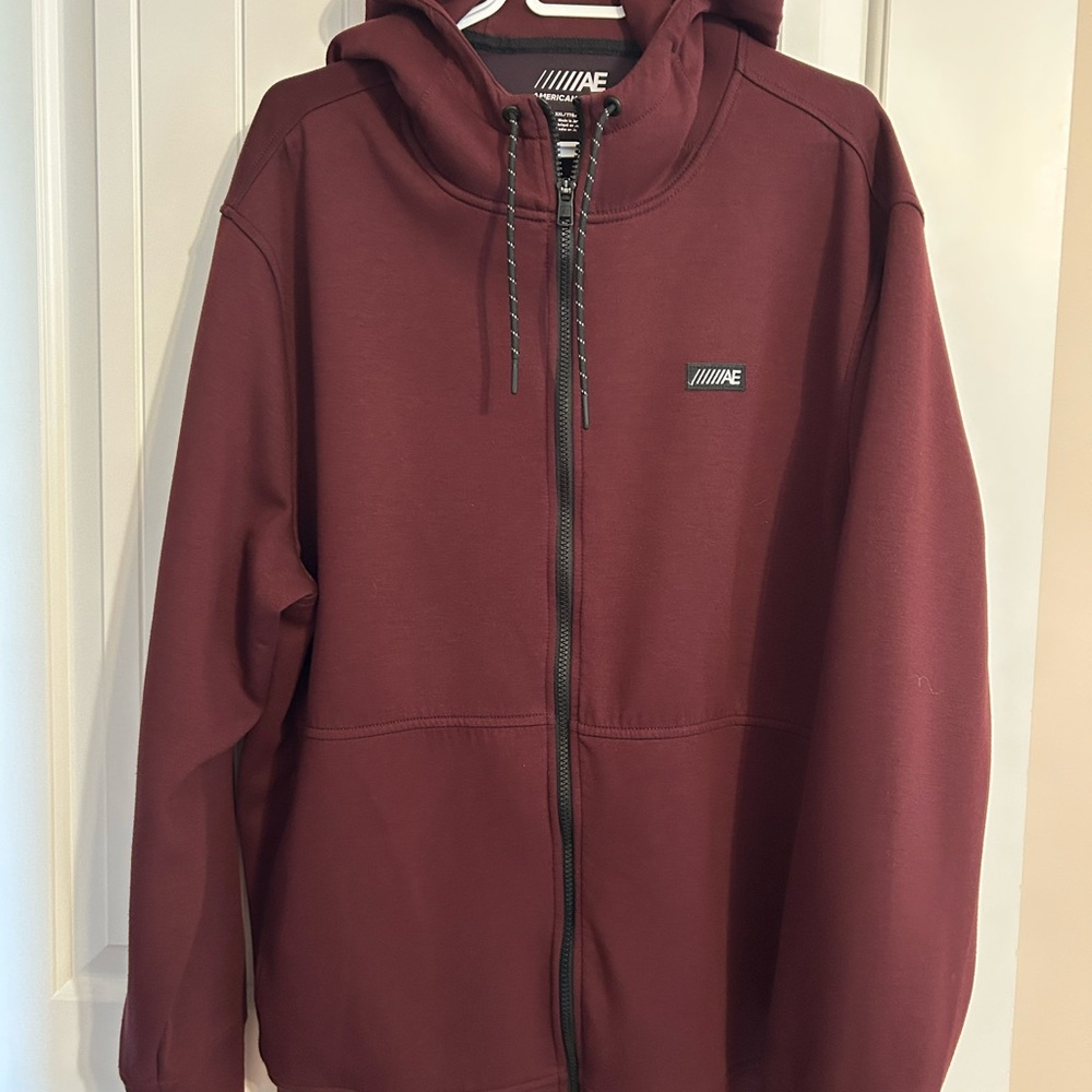 American Eagle Outfitters Men's Burgundy Hoodie Jacket